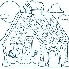 Раскраска Новогодний пряничный домик Раскраска Новогодний пряничный домик