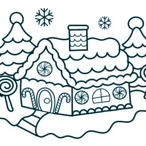 Раскраска Новогодний пряничный домик Раскраска Новогодний пряничный домик