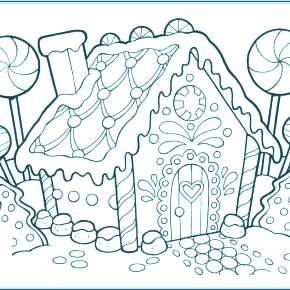 Раскраска Новогодний пряничный домик Раскраска Новогодний пряничный домик