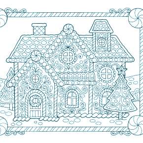 Раскраска Новогодний пряничный домик Раскраска Новогодний пряничный домик