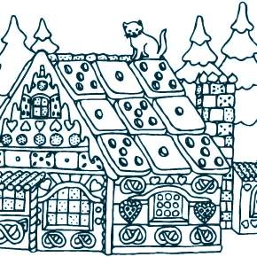 Раскраска Новогодний пряничный домик Раскраска Новогодний пряничный домик