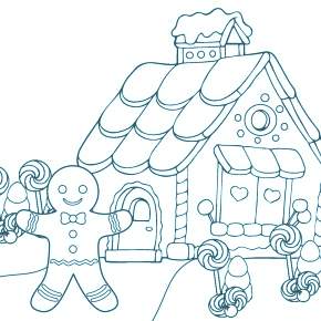 Раскраска Новогодний пряничный домик Раскраска Новогодний пряничный домик
