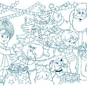 Раскраска Новогодний хоровод Раскраска Новогодний хоровод