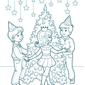 Раскраска Новогодний хоровод Раскраска Новогодний хоровод