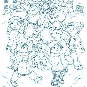Раскраска Новогодний хоровод Раскраска Новогодний хоровод