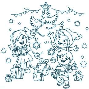 Раскраска Новогодний хоровод Раскраска Новогодний хоровод