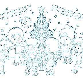 Раскраска Новогодний хоровод Раскраска Новогодний хоровод