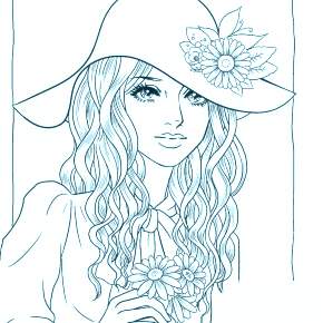 Раскраски Девушки в шляпке Раскраски Девушки в шляпке