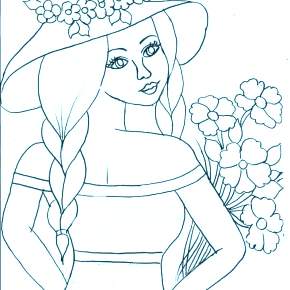 Раскраски Девушки в шляпке Раскраски Девушки в шляпке