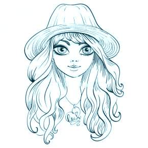 Раскраски Девушки в шляпке Раскраски Девушки в шляпке
