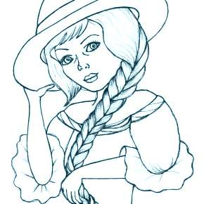 Раскраски Девушки в шляпке Раскраски Девушки в шляпке