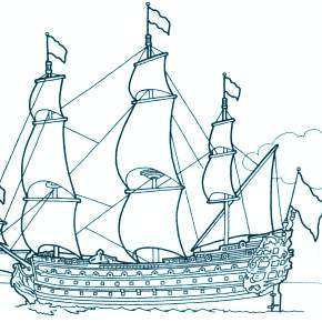 Раскраска Корабль Парусник