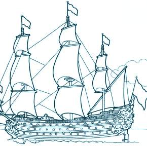 Раскраска Корабль Парусник