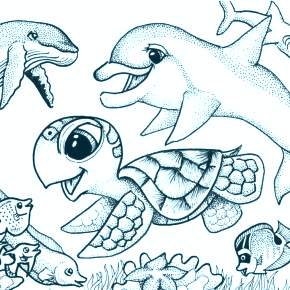 Раскраска море и Дельфины Раскраска море и Дельфины