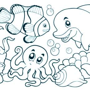 Раскраска море и Дельфины Раскраска море и Дельфины