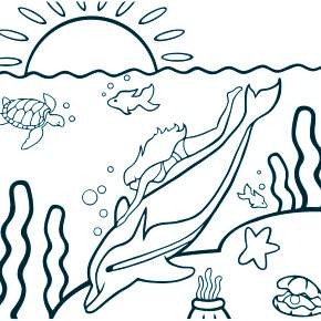 Раскраска море и Дельфины Раскраска море и Дельфины