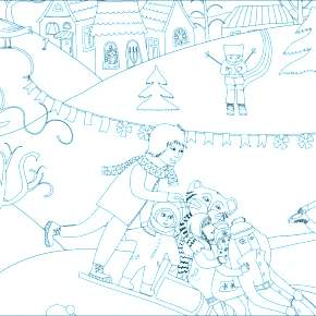 Раскраска новогодние домики Раскраска новогодние домики