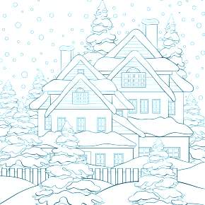 Раскраска новогодние домики Раскраска новогодние домики