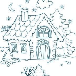 Раскраска новогодние домики Раскраска новогодние домики