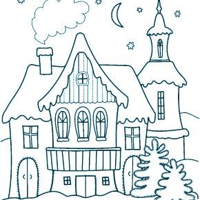 Раскраска новогодние домики Раскраска новогодние домики