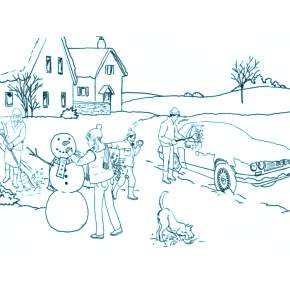 Раскраска новогодние домики Раскраска новогодние домики