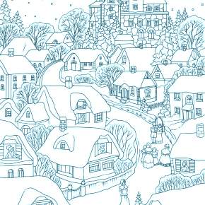 Раскраска новогодние домики Раскраска новогодние домики