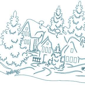 Раскраска новогодние домики Раскраска новогодние домики