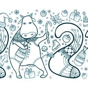Раскраска Быка на Новый год